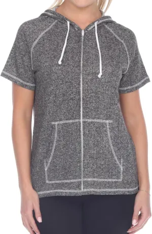 Short Sleeve Zip Hoodie Women Cotton Blend Hoodie Zip Up Pocket Short Sleeve JacketComfortable for Everyday Wear