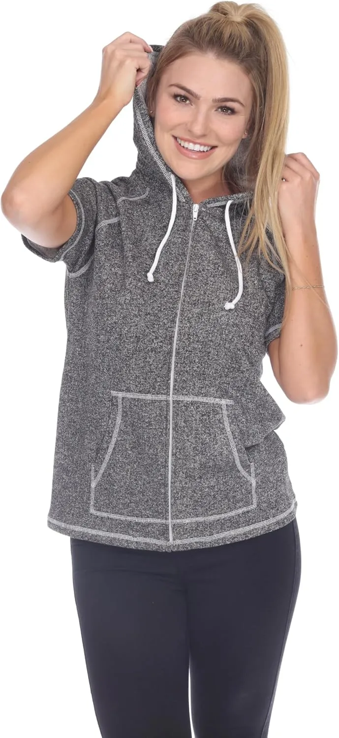 Short Sleeve Zip Hoodie Women Cotton Blend Hoodie Zip Up Pocket Short Sleeve JacketComfortable for Everyday Wear