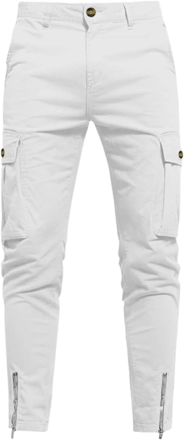 Slim Fit Cargo Pants for Men Cotton Athletic Sports Joggers Running Pants Trendy Zipper Bottom Workout Hiking Pants