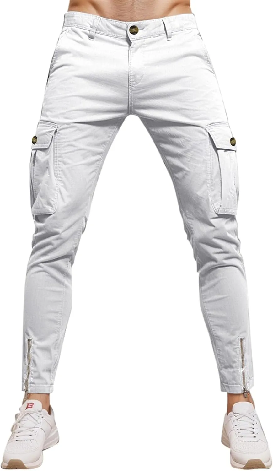 Slim Fit Cargo Pants for Men Cotton Athletic Sports Joggers Running Pants Trendy Zipper Bottom Workout Hiking Pants