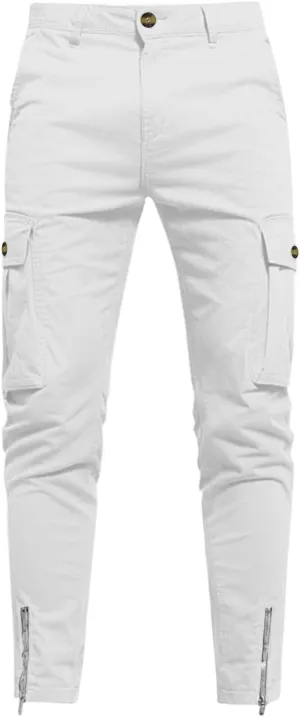 Slim Fit Cargo Pants for Men Cotton Athletic Sports Joggers Running Pants Trendy Zipper Bottom Workout Hiking Pants