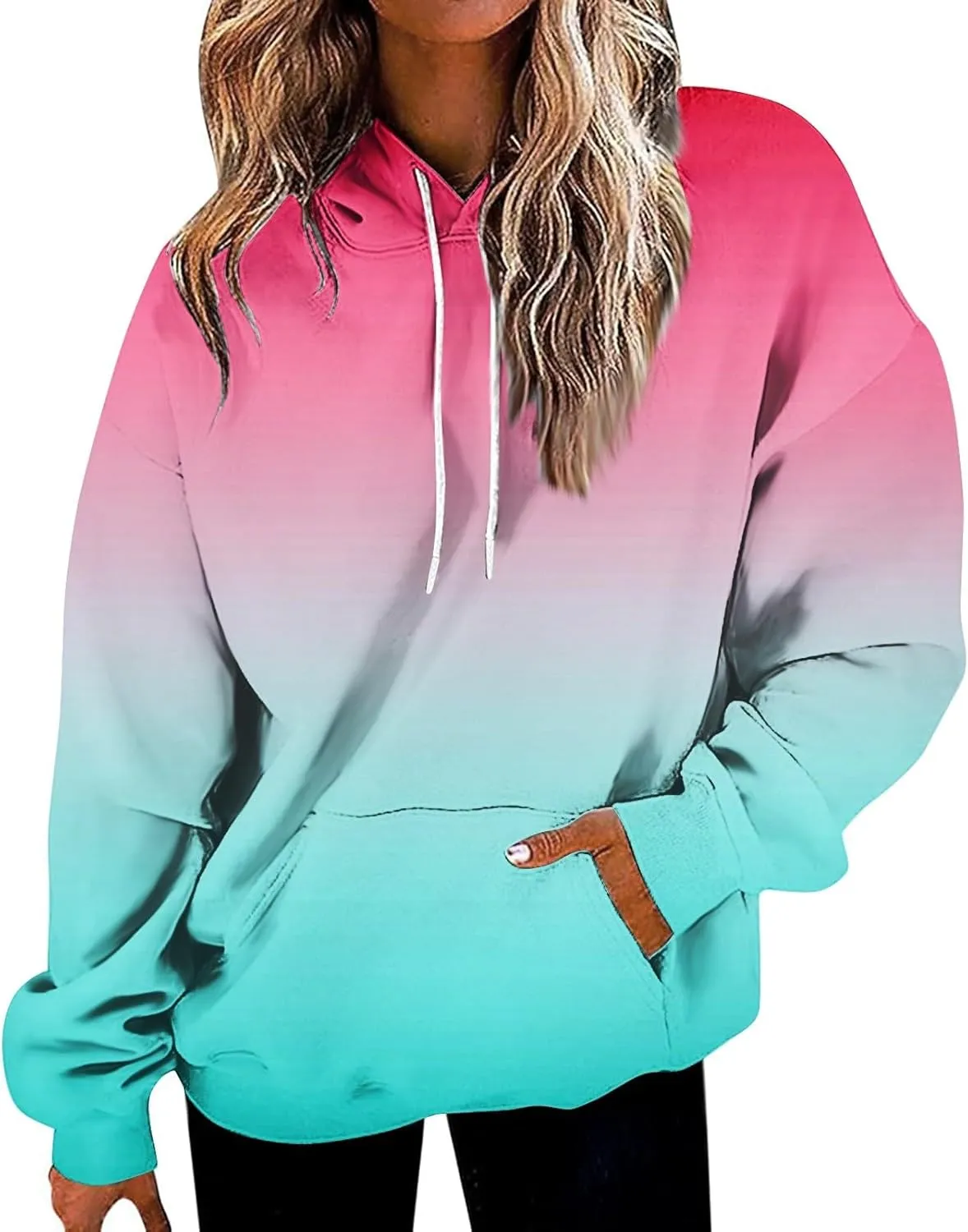 slqdgmryz Womens Oversized Hoodie Plus Size Tie Dye Preppy Swaetshirt with Pockets Comfort Cute Hoodies for Teen Girls