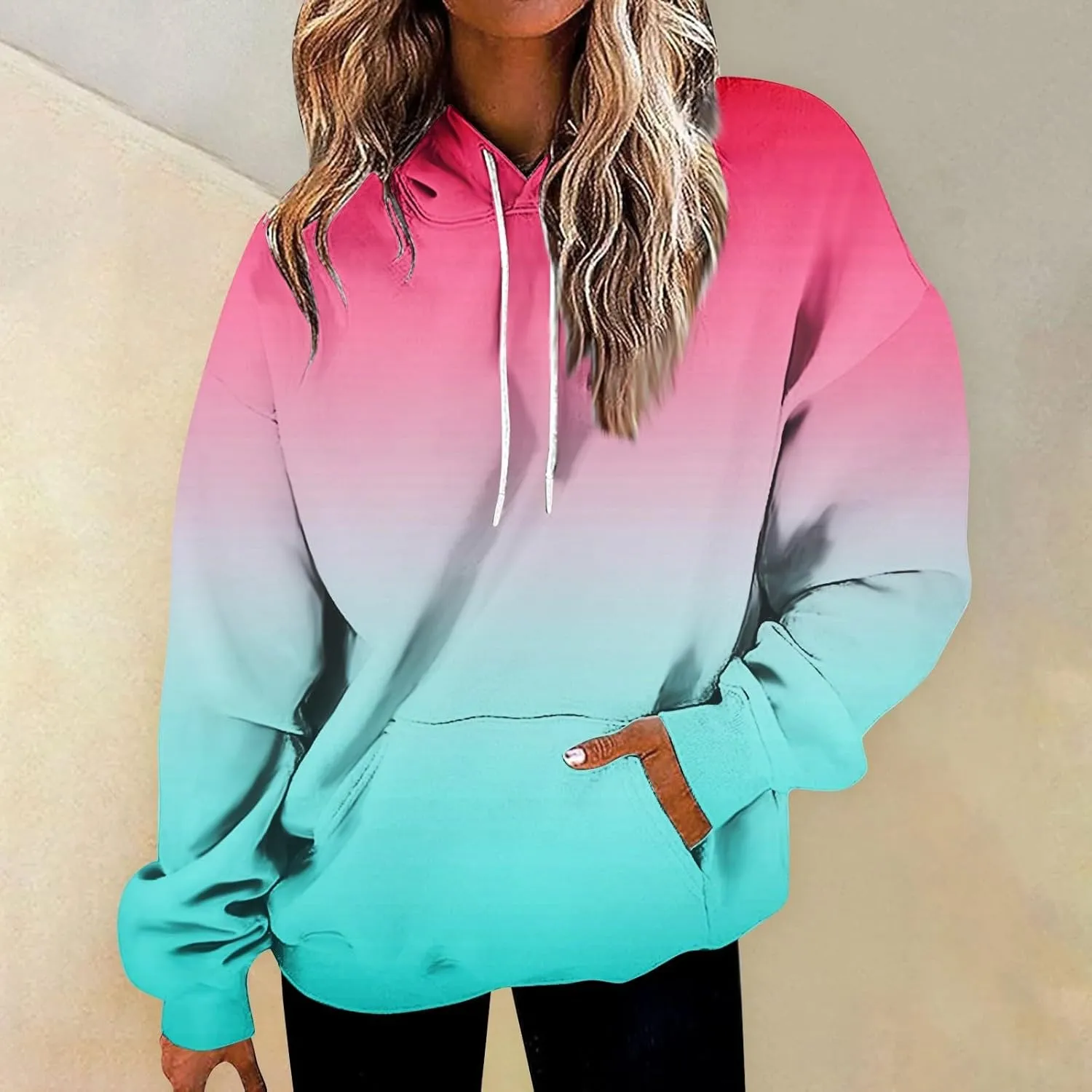 slqdgmryz Womens Oversized Hoodie Plus Size Tie Dye Preppy Swaetshirt with Pockets Comfort Cute Hoodies for Teen Girls