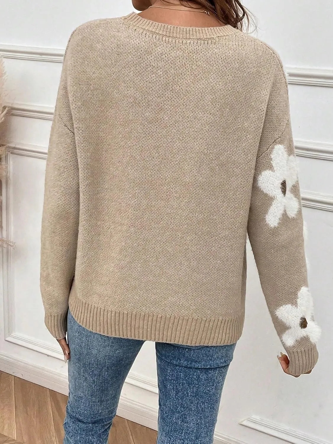 SOLY HUX Women's Floral Sweaters 2024 Fall Winter Crew Neck Pullover Tops Long Sleeve Casual Loose Sweater Knit