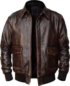 SpazeUp A2 Leather Jacket Men - Air Force Pilot Flight Distressed Brown Leather Jacket Men