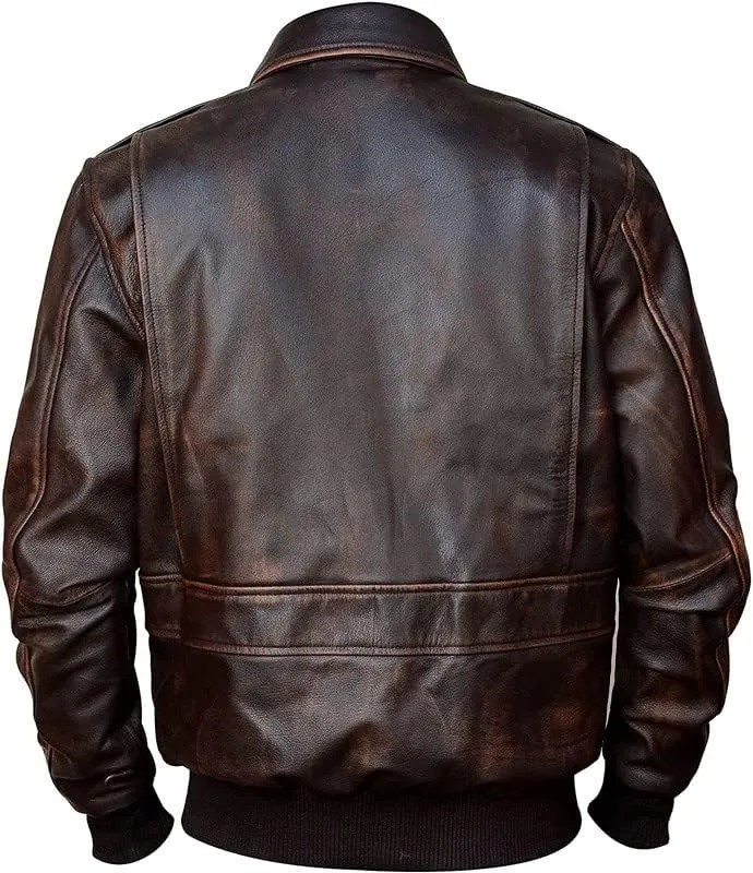 SpazeUp A2 Leather Jacket Men - Air Force Pilot Flight Distressed Brown Leather Jacket Men
