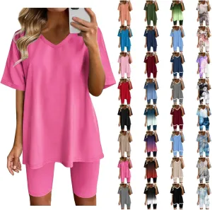 Sport Sets Women 2 Piece Outfits Women Summer Casual Oversized T-Shirt Tops Biker Shorts Workout Sports Tracksuit