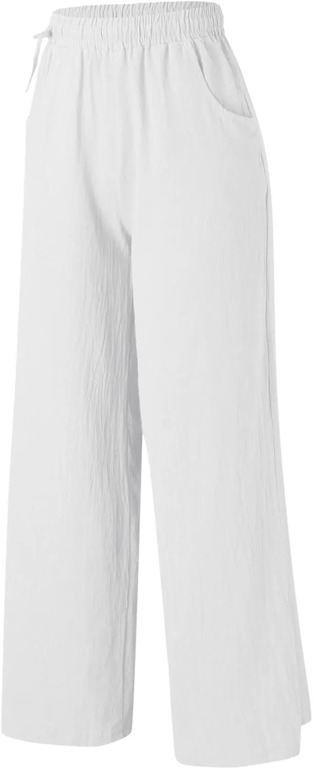 Spring Linen Pants for Women Casual Baggy Pants with Pockets Summer Comfy Wide Leg Trousers Boho Lounge Palazzo Pant
