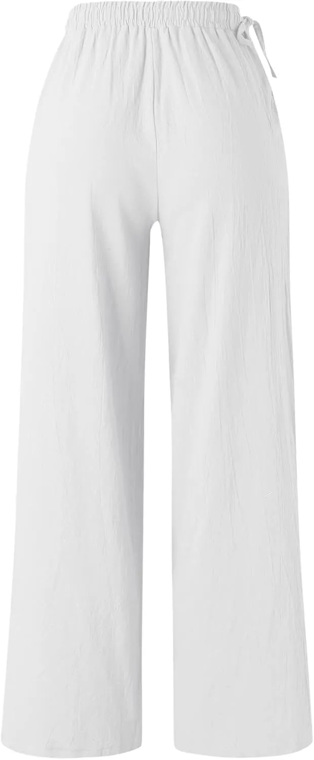 Spring Linen Pants for Women Casual Baggy Pants with Pockets Summer Comfy Wide Leg Trousers Boho Lounge Palazzo Pant