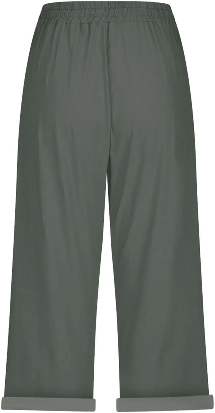 Straight Leg Linen Pants for Women Dressy Lounge Lightweight Loose High Waist Linen Slacks for Women