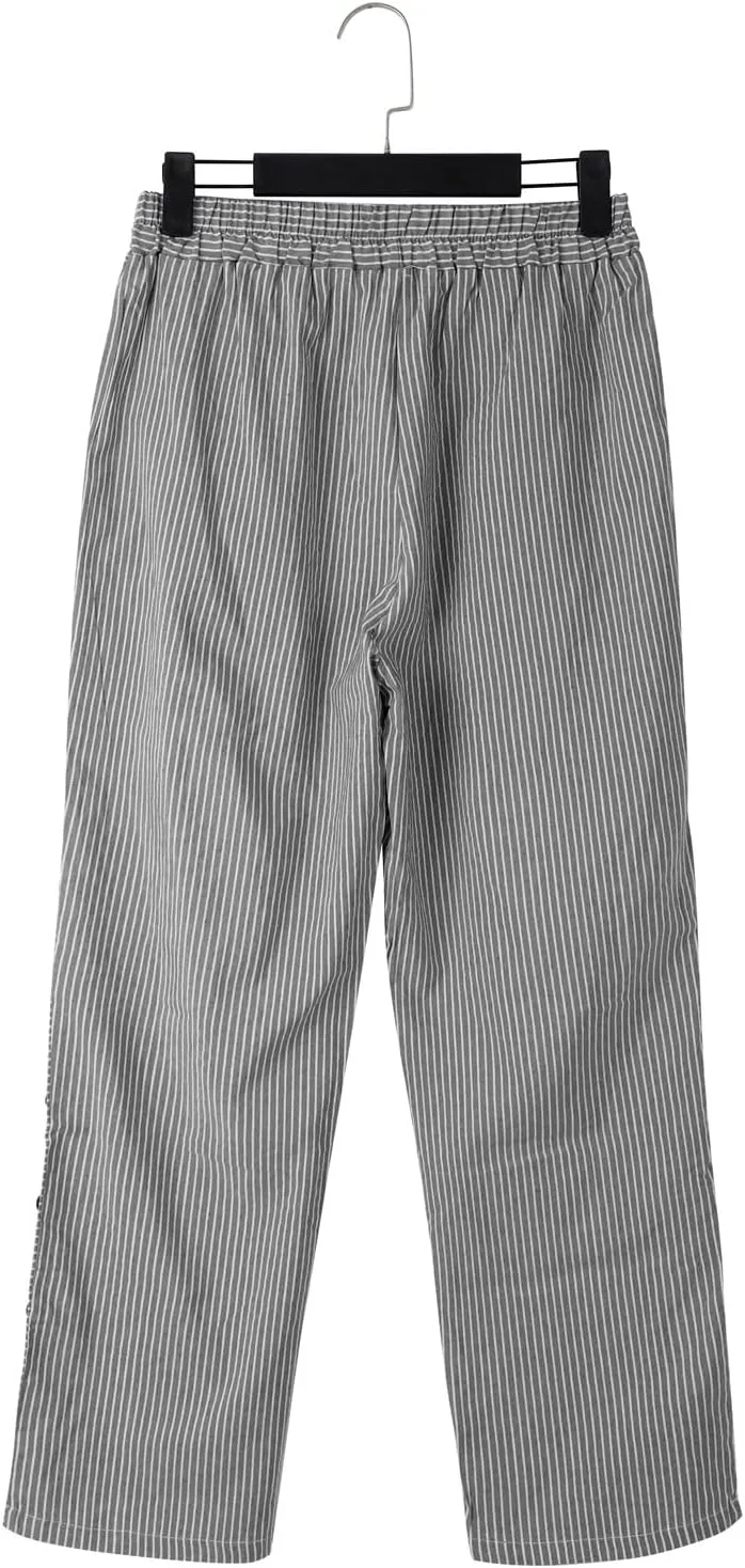 Striped Linen Pants Women Capri Gauze Side Button Elastic Waist Lightweight Casual Summer Beach Cropped Trousers 2025