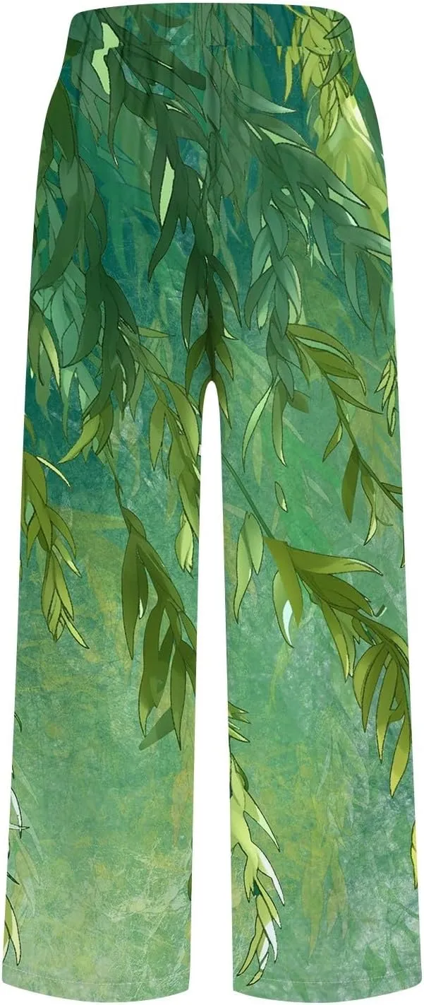 Summer Drawstring Linen Capris Cropped Pants for Women 2024 Casual Petite Ladies Drawstring Beach Baggy Trousers