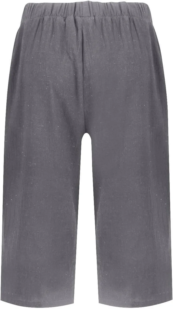 Summer Linen Pants for Women Waist Cotton Trouser Cropped Wide Leg Pants Cropped Linen Pants