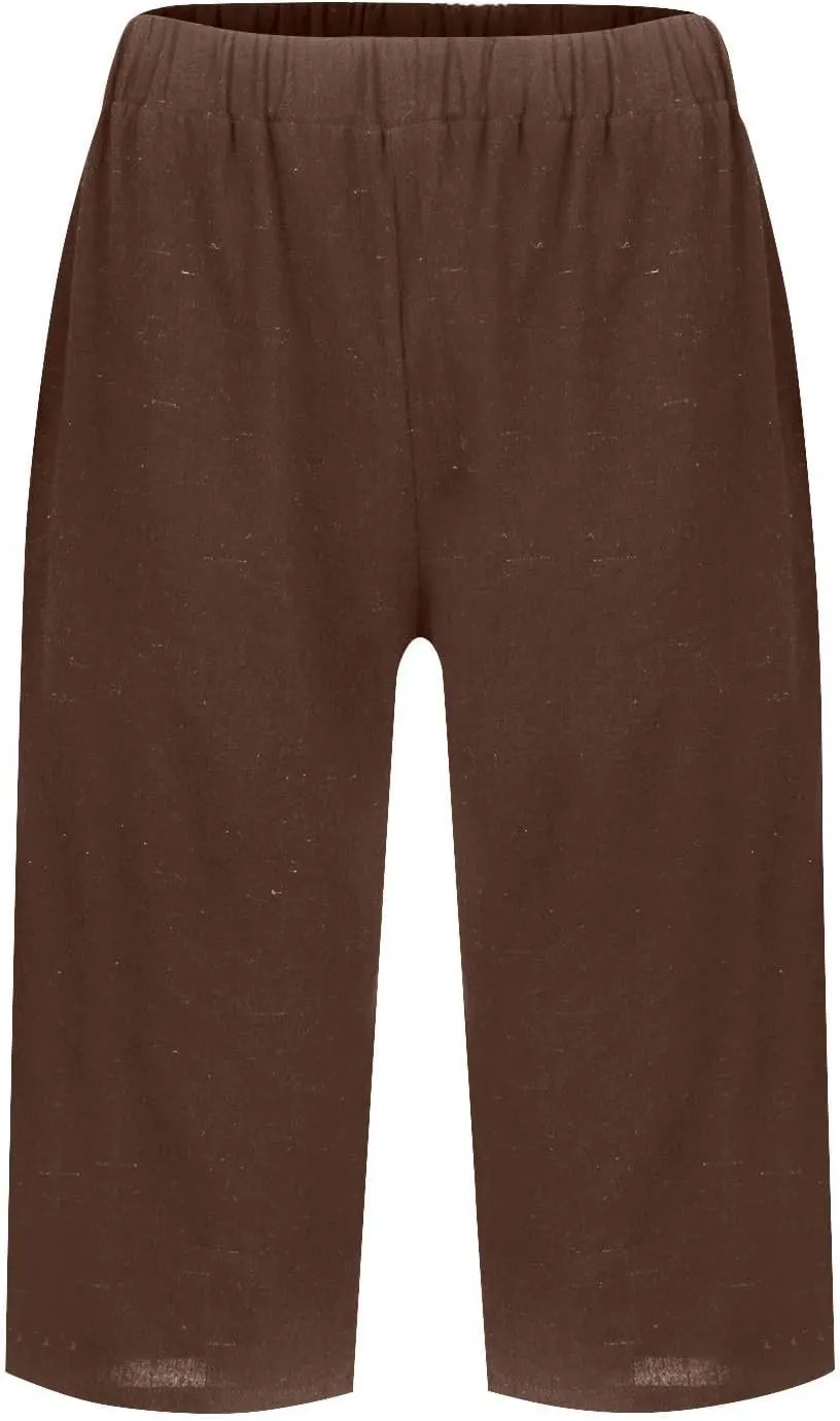 Summer Linen Pants for Women Waist Cotton Trouser Cropped Wide Leg Pants Cropped Linen Pants