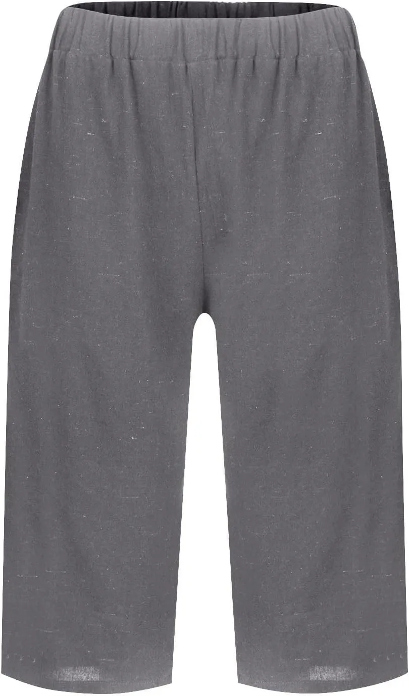 Summer Linen Pants for Women Waist Cotton Trouser Cropped Wide Leg Pants Cropped Linen Pants