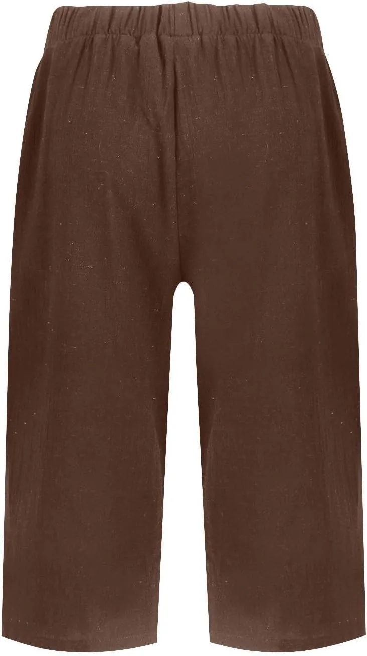 Summer Linen Pants for Women Waist Cotton Trouser Cropped Wide Leg Pants Cropped Linen Pants