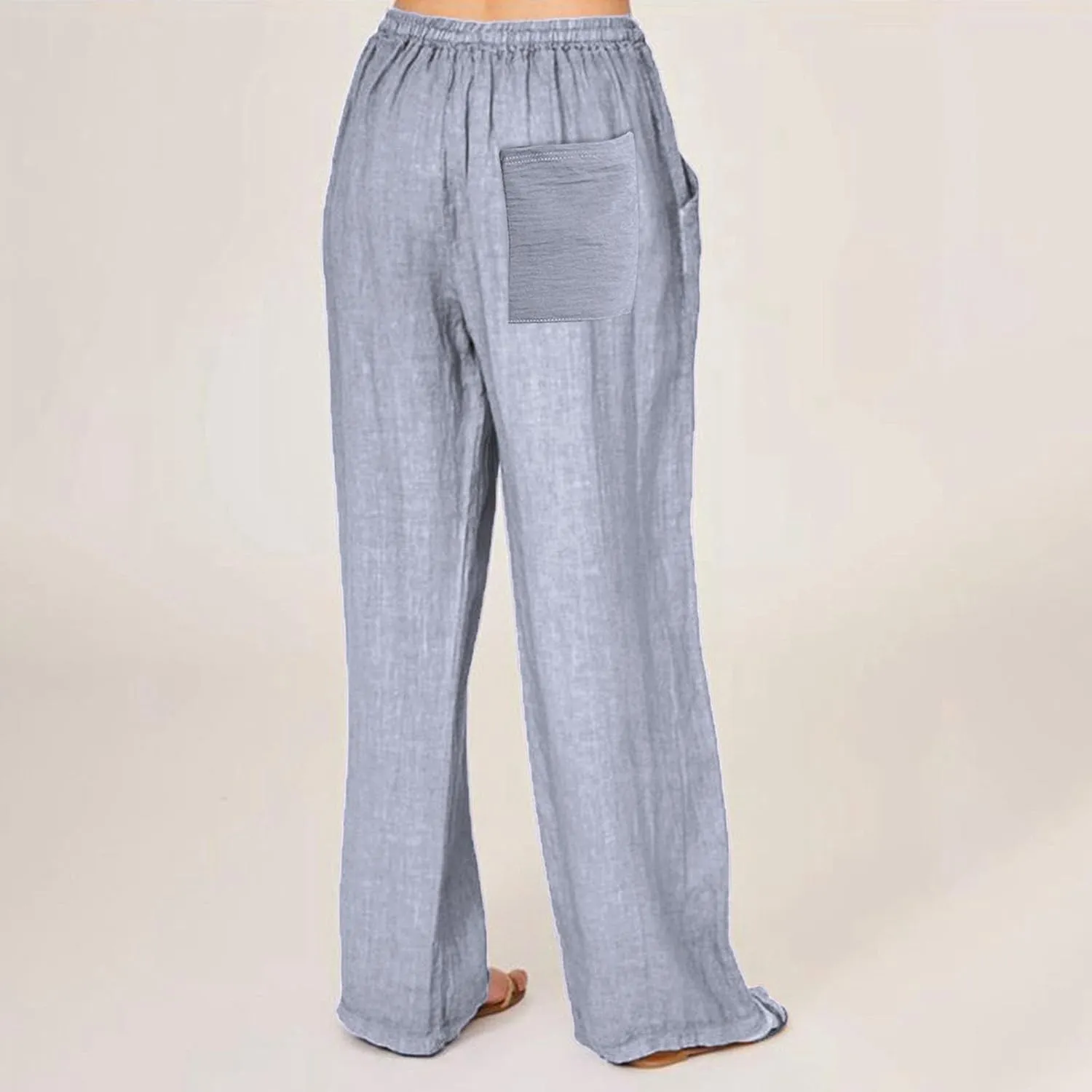Summer Linen Pants Women Wide Leg Beach Pants Casual Drawstring High Waisted Work Pants with Pockets Flowy Palazzo Trousers