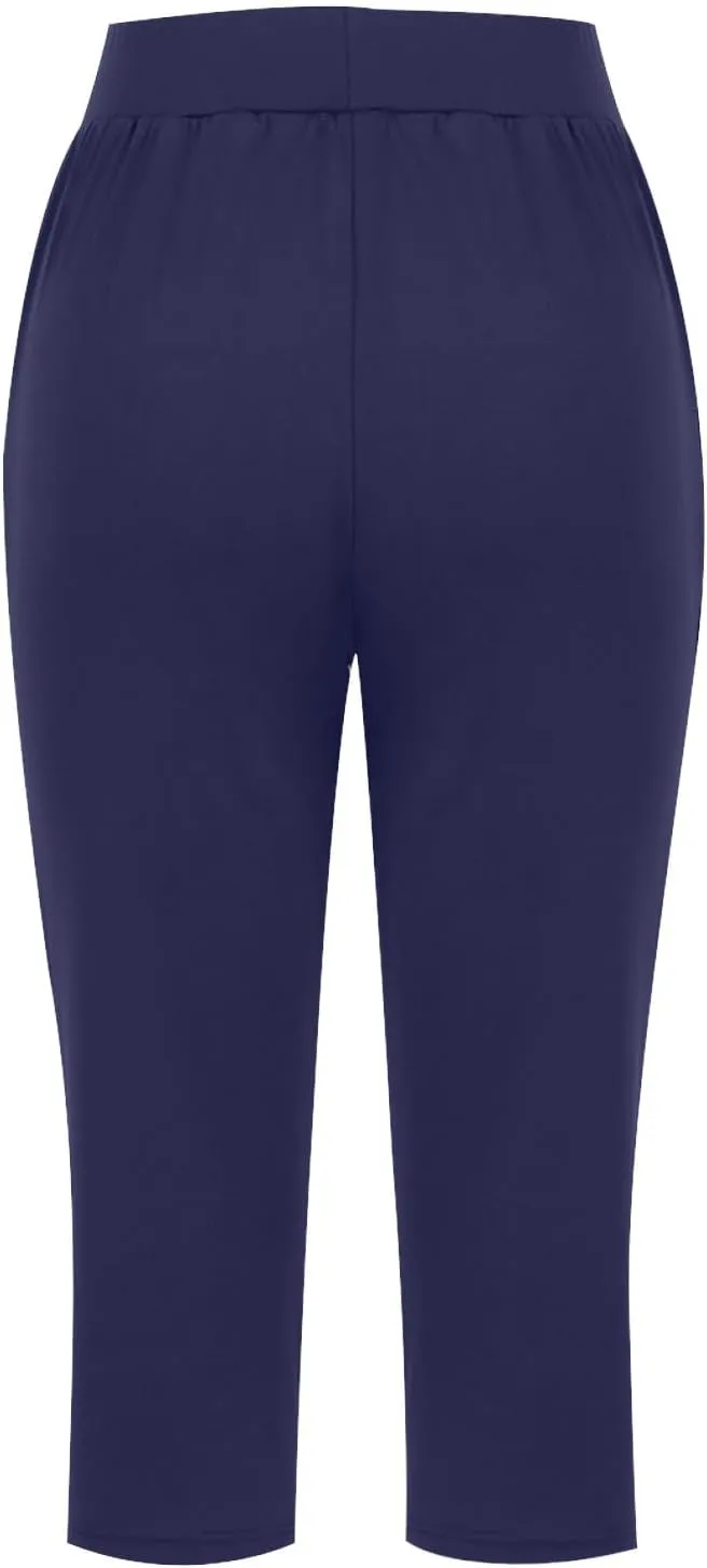 Summer Pants for Women 2024 High Waisted Straight Leg Lounge Pant Casual Trendy Capris Trousers with Pockets