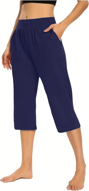Summer Pants for Women 2024 High Waisted Straight Leg Lounge Pant Casual Trendy Capris Trousers with Pockets