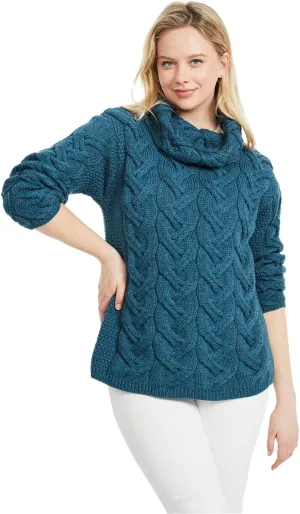 Supersoft Irish Merino Wool Chunky Cable Knit Cowl Sweater for Women Made in Ireland