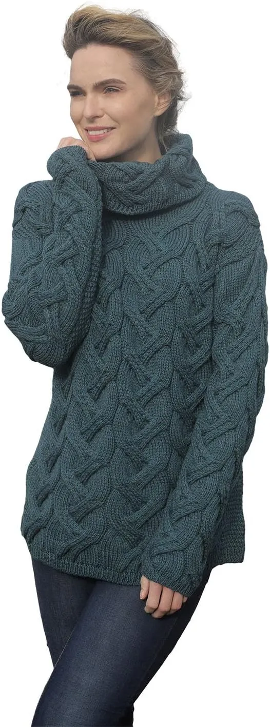 Supersoft Irish Merino Wool Chunky Cable Knit Cowl Sweater for Women Made in Ireland