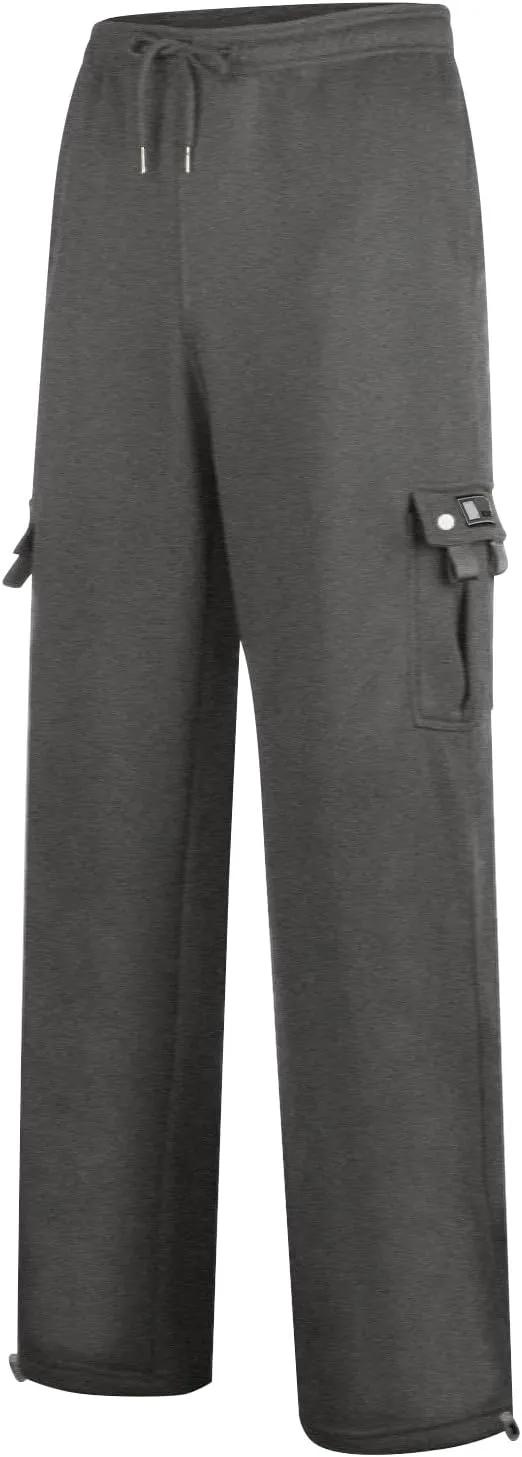 Sweatpants for Men Tapered Cargo Retro Sports Elastic Waist Solid Split Utility Regular Fit Pants