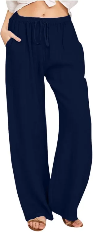 Sweatpants Women,Pants Petite, High Rise Baggy Wide Leg Golf Cotton Linen Trousers with Pockets