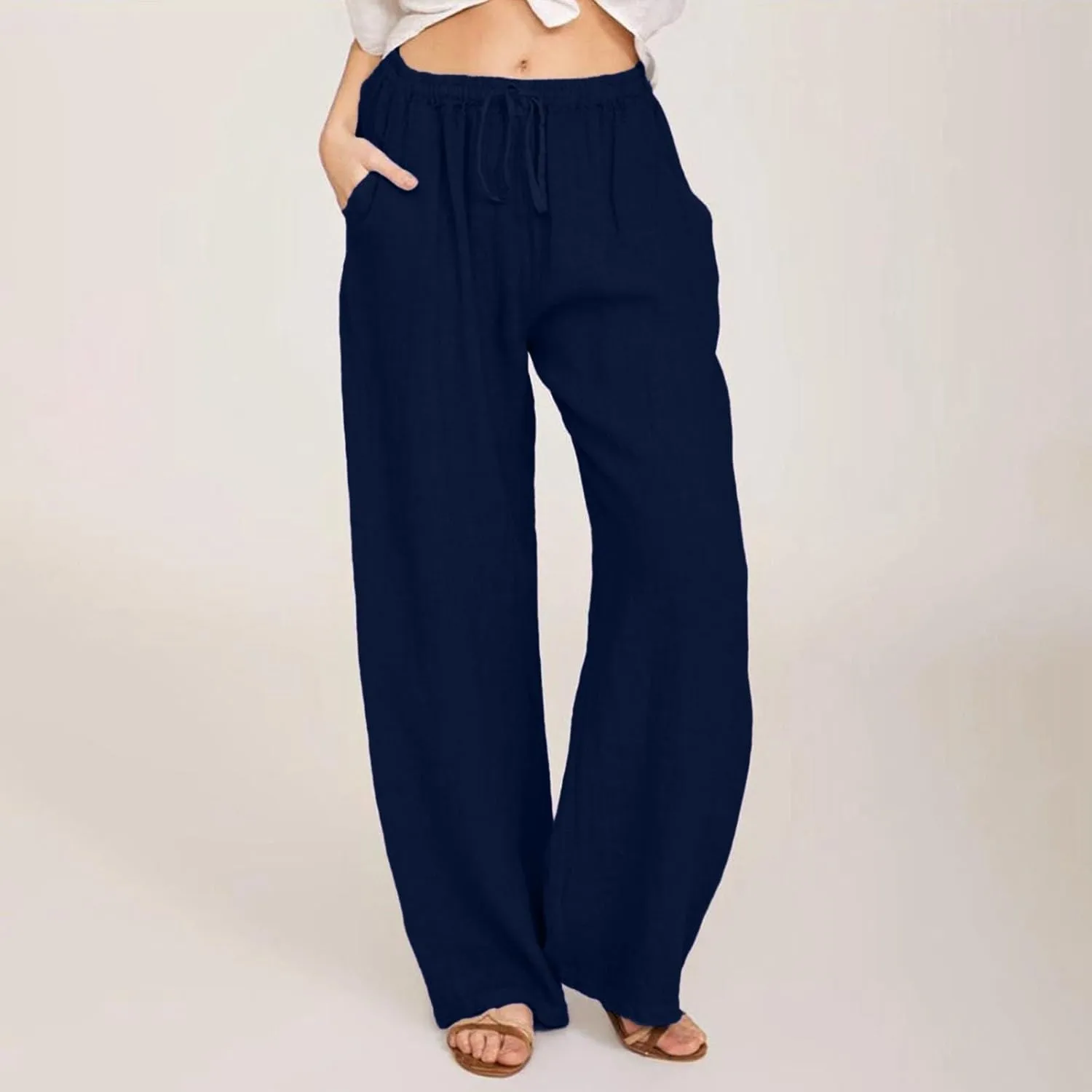 Sweatpants Women,Pants Petite, High Rise Baggy Wide Leg Golf Cotton Linen Trousers with Pockets