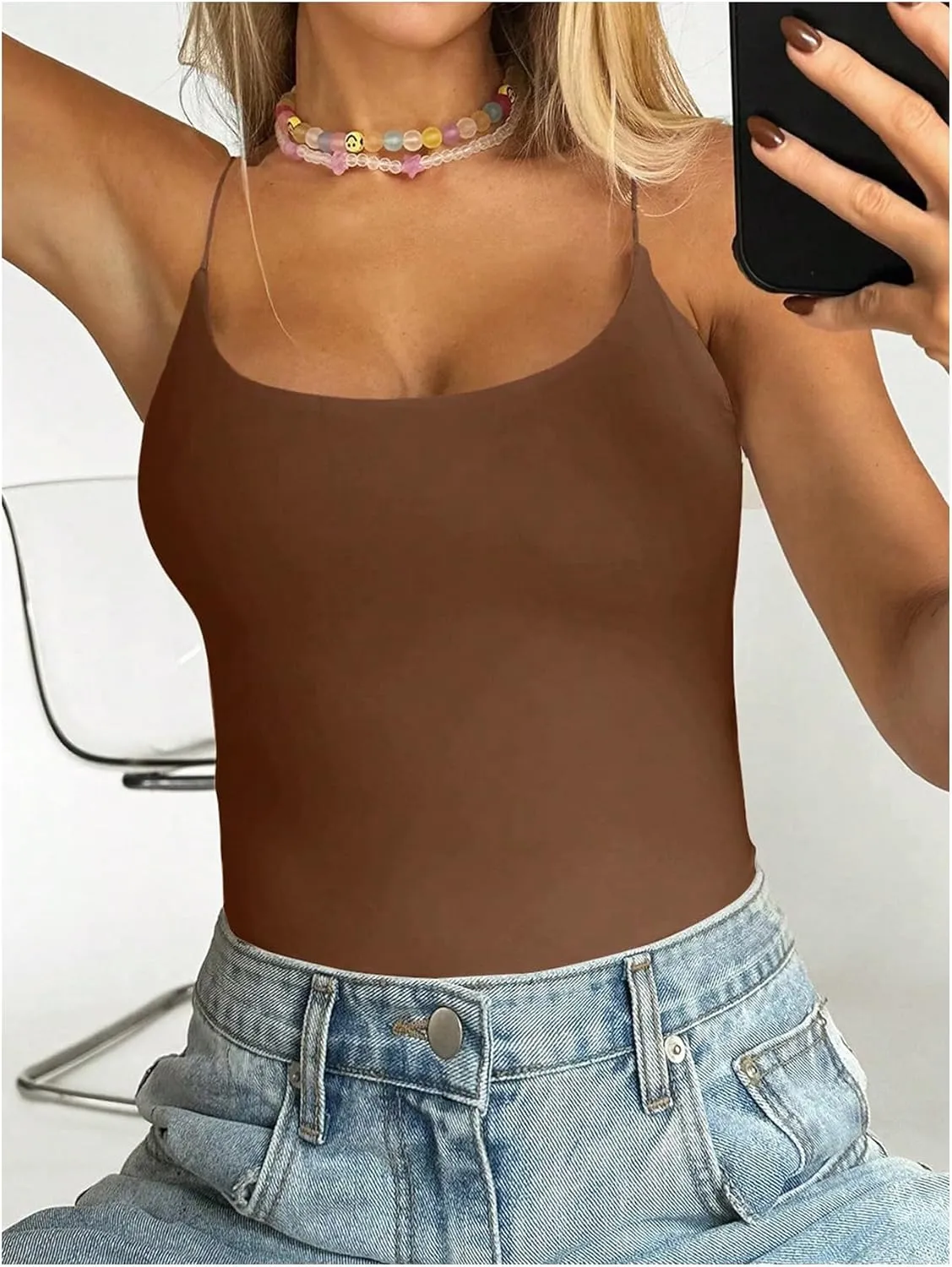 SweatyRocks Women's Backless Camisole Tops Criss Cross Fitted Spaghetti Strap Tank Top