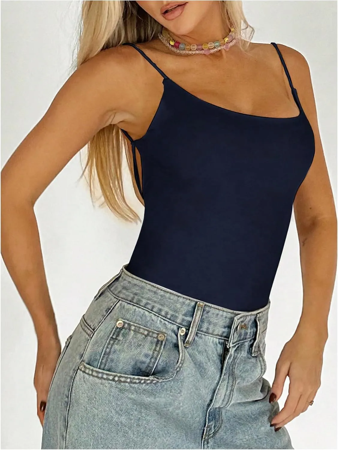 SweatyRocks Women's Backless Camisole Tops Criss Cross Fitted Spaghetti Strap Tank Top