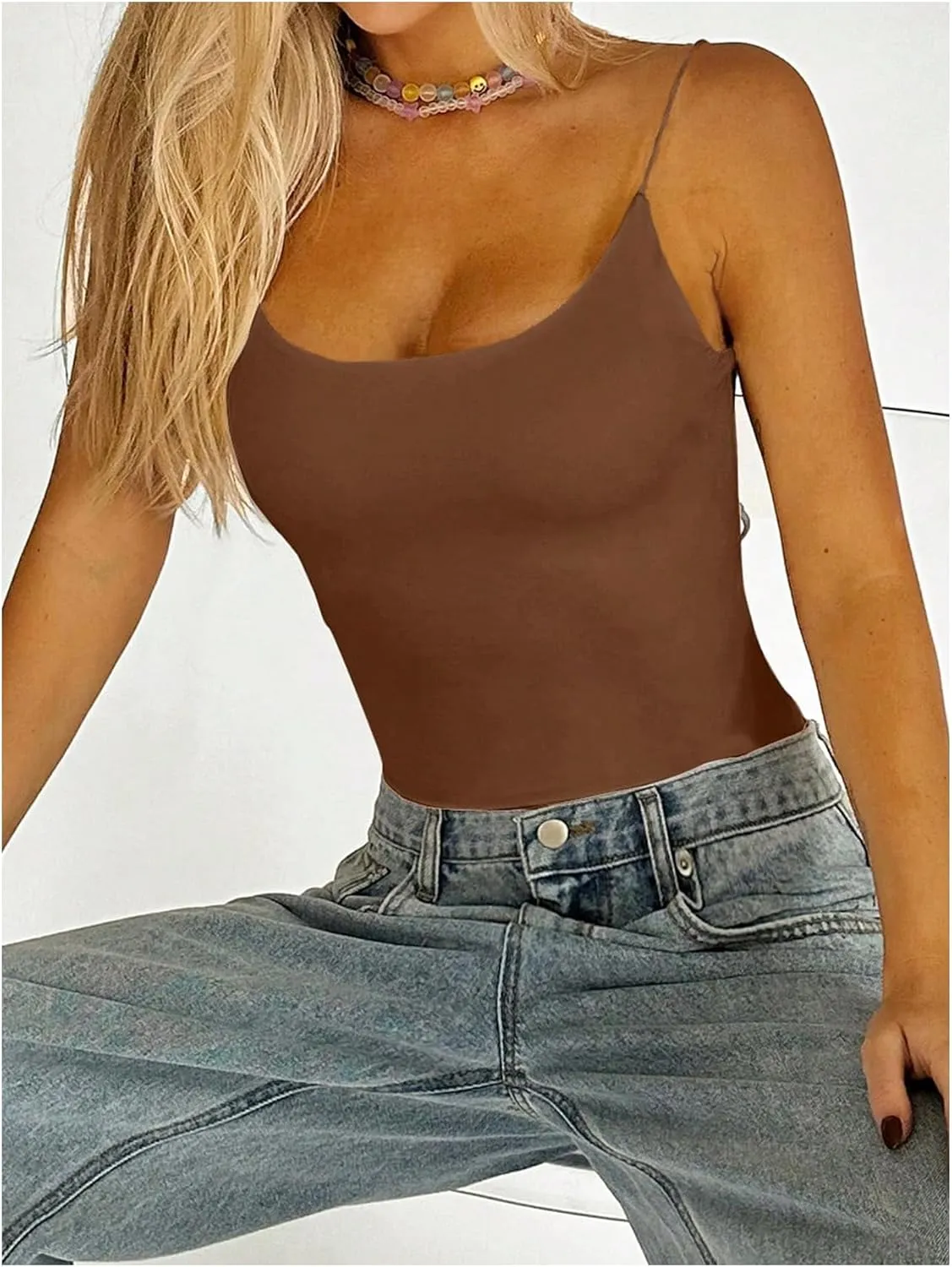 SweatyRocks Women's Backless Camisole Tops Criss Cross Fitted Spaghetti Strap Tank Top