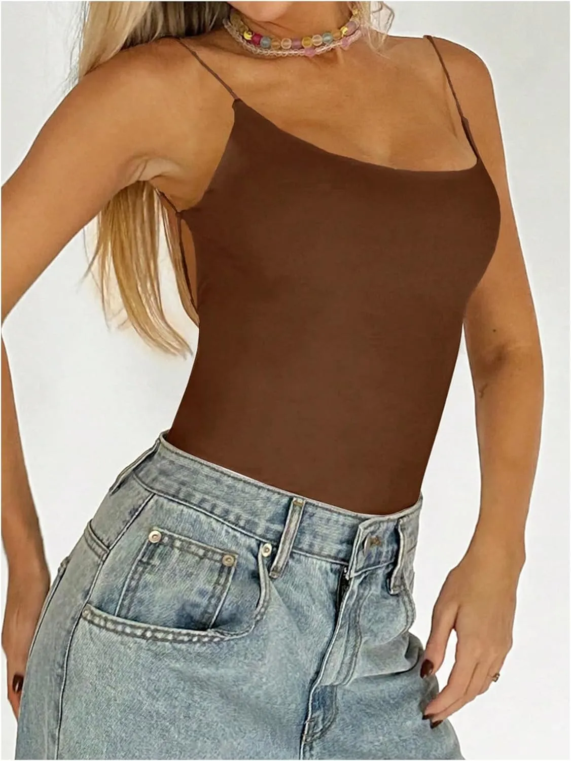 SweatyRocks Women's Backless Camisole Tops Criss Cross Fitted Spaghetti Strap Tank Top
