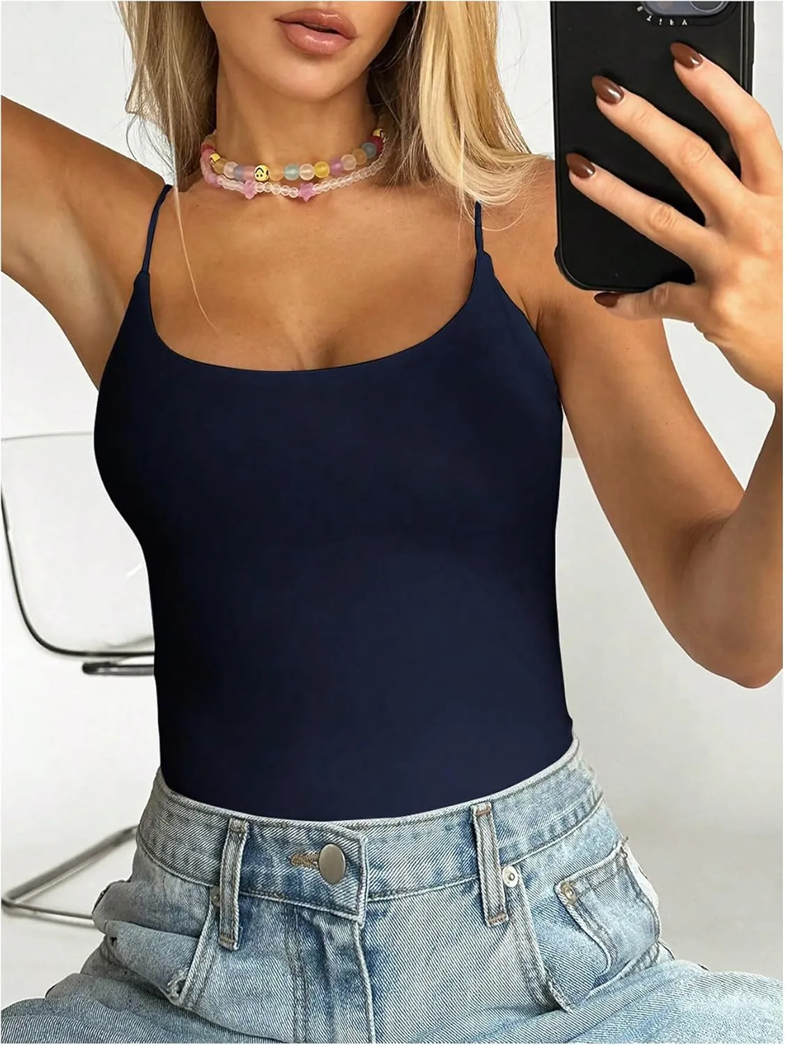 SweatyRocks Women's Backless Camisole Tops Criss Cross Fitted Spaghetti Strap Tank Top
