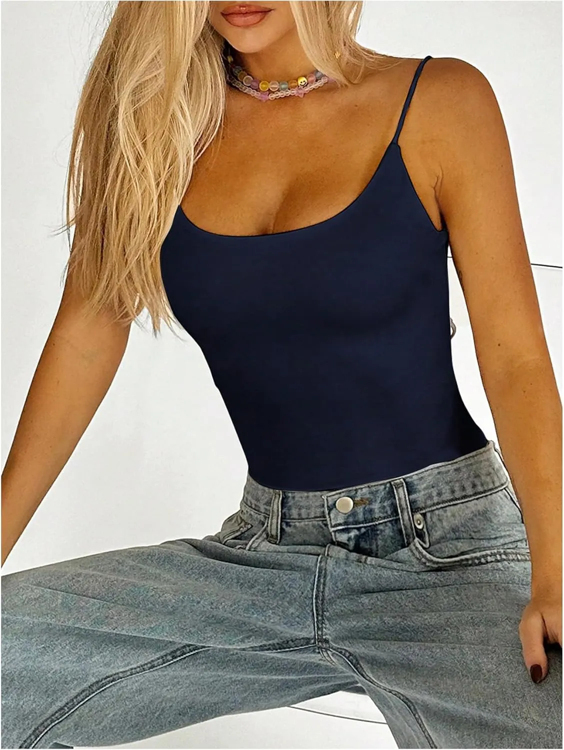SweatyRocks Women's Backless Camisole Tops Criss Cross Fitted Spaghetti Strap Tank Top