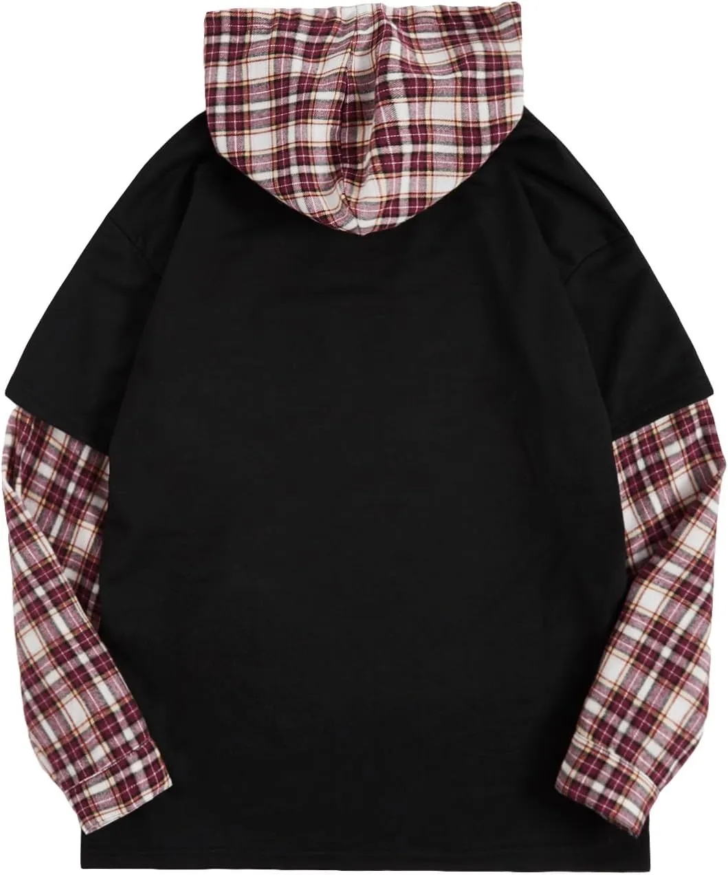 SweatyRocks Women's Casual Plaid Long Sleeve Hooded Sweatshirt Drop Shoulder Drawstring Hoodie with Pocket