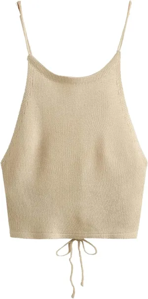 SweatyRocks Women's Sleeveless Space Dye Knit Camisole Criss Cross Backless Crop Top