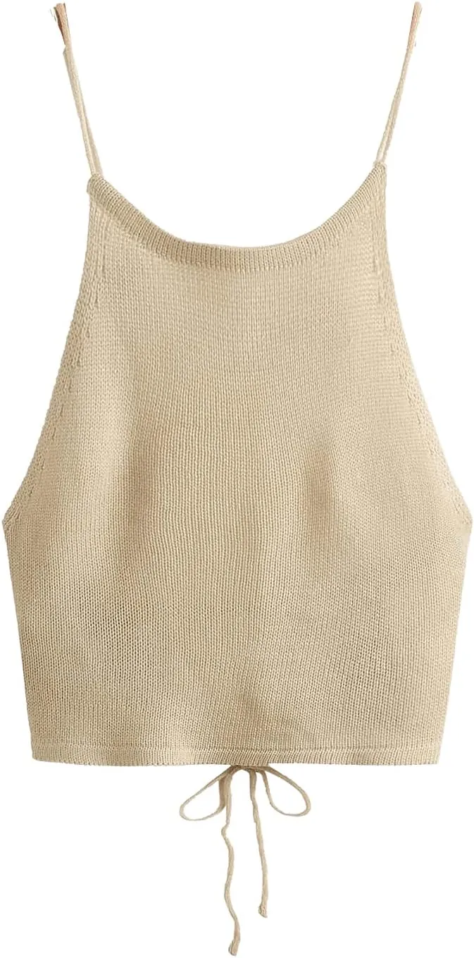 SweatyRocks Women's Sleeveless Space Dye Knit Camisole Criss Cross Backless Crop Top