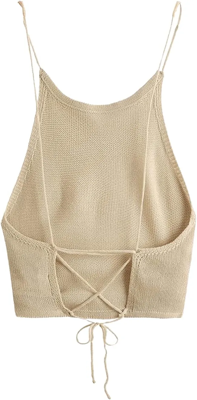 SweatyRocks Women's Sleeveless Space Dye Knit Camisole Criss Cross Backless Crop Top