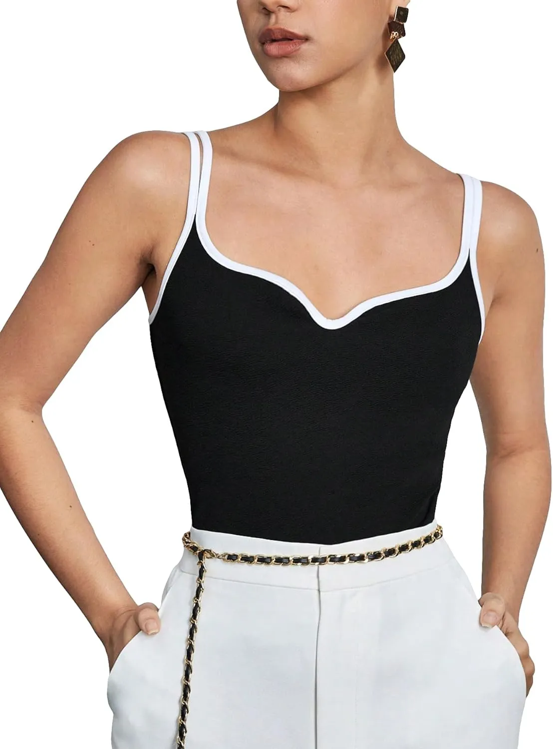 SweatyRocks Women's Sleeveless Sweetheart Neck Cami Top Spaghetti Strap Slim Fit Camisole