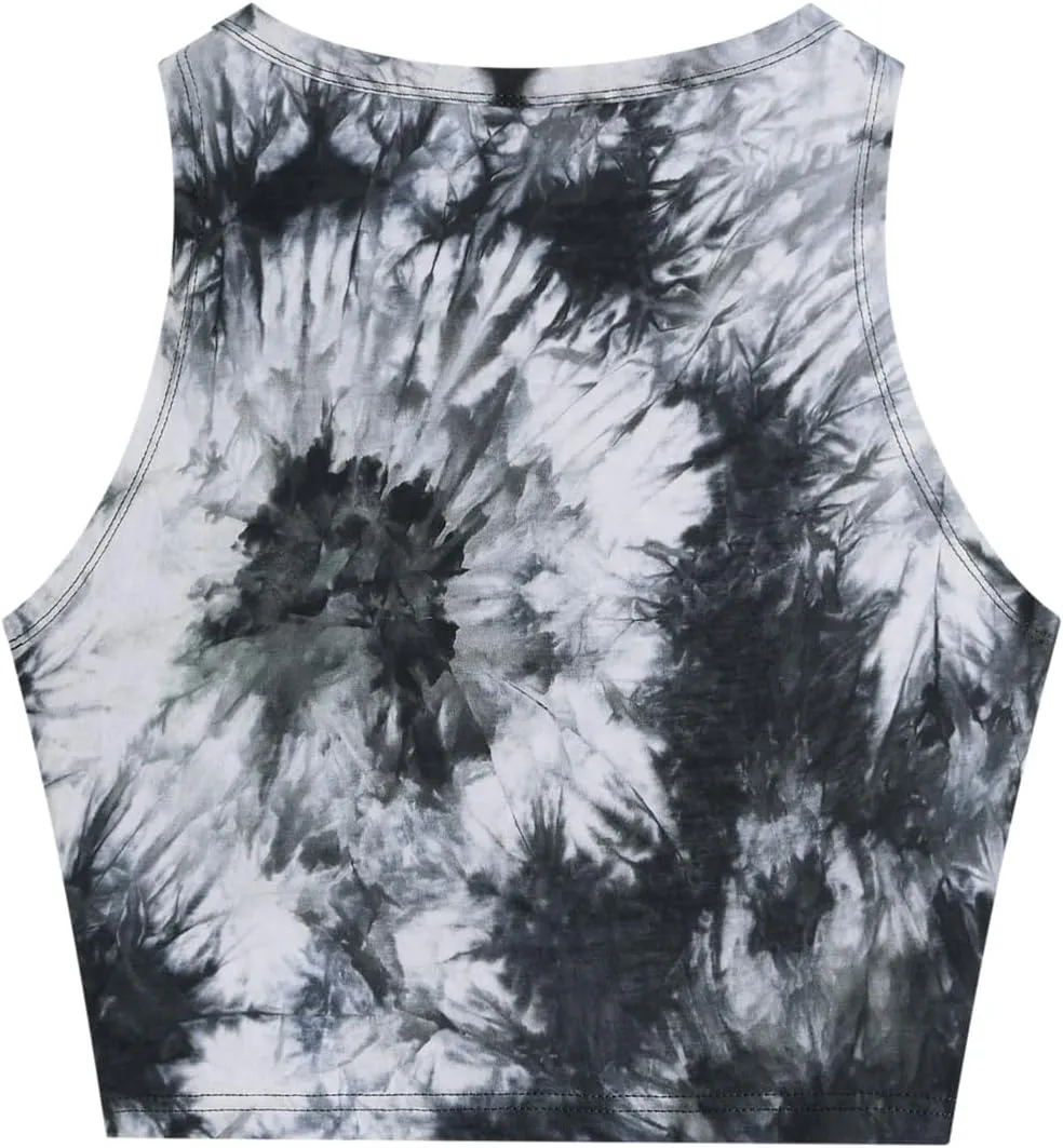 SweatyRocks Women's Tie Dye Sleeveless Workout Casual Cropped Tank Top Shirts