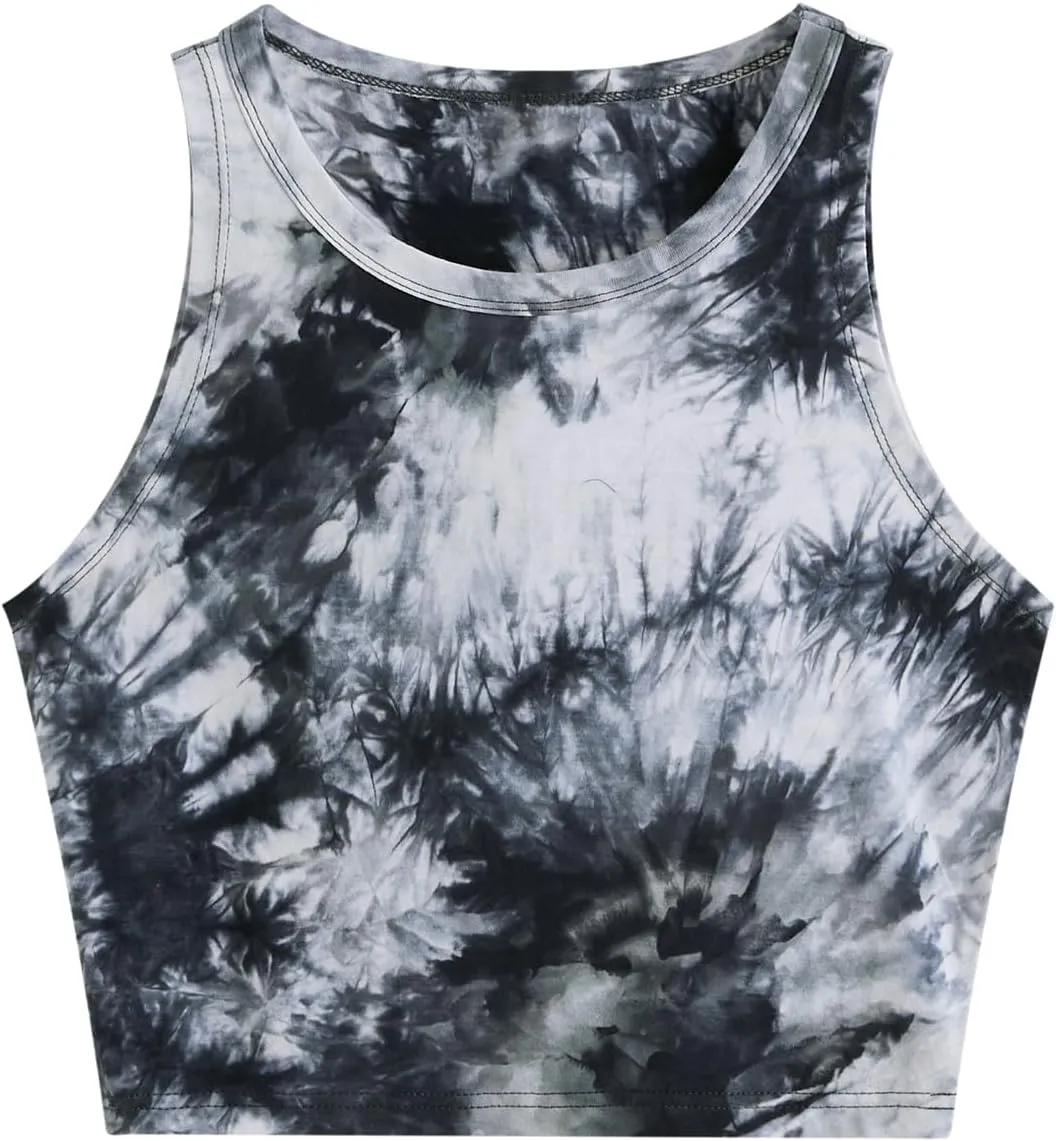 SweatyRocks Women's Tie Dye Sleeveless Workout Casual Cropped Tank Top Shirts