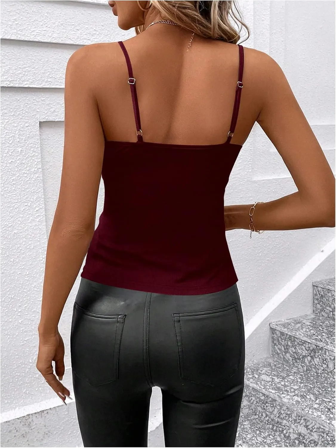 SweatyRocks Women's Twist Wrap V Neck Spaghetti Strap Ruched Camisole Tank Top