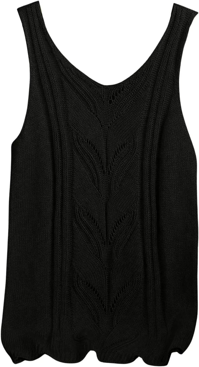 SweatyRocks Women's V Neck Sleeveless Sweater Vest Casual Knitted Tank Top