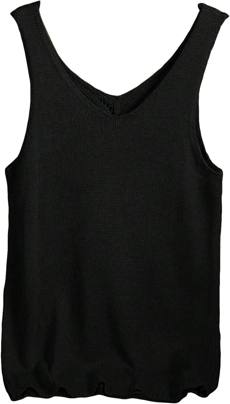 SweatyRocks Women's V Neck Sleeveless Sweater Vest Casual Knitted Tank Top