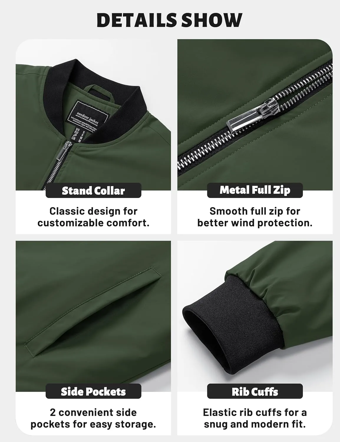 TACVASEN Mens Bomber Jackets Casual Fall Winter Warm Windbreaker Full Zip Windproof Outwear Padded Lined Coats