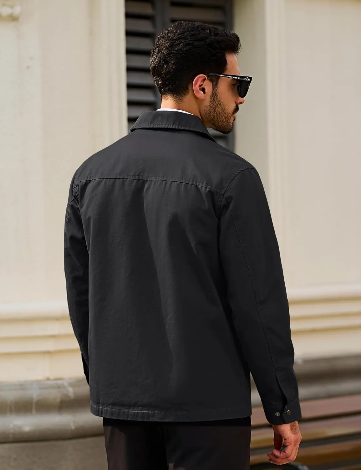 TACVASEN Men's Cotton Jacket Full Zip Up Lightweight Jackets Turndown Collar Business Casual Windbreaker with 3 Pockets