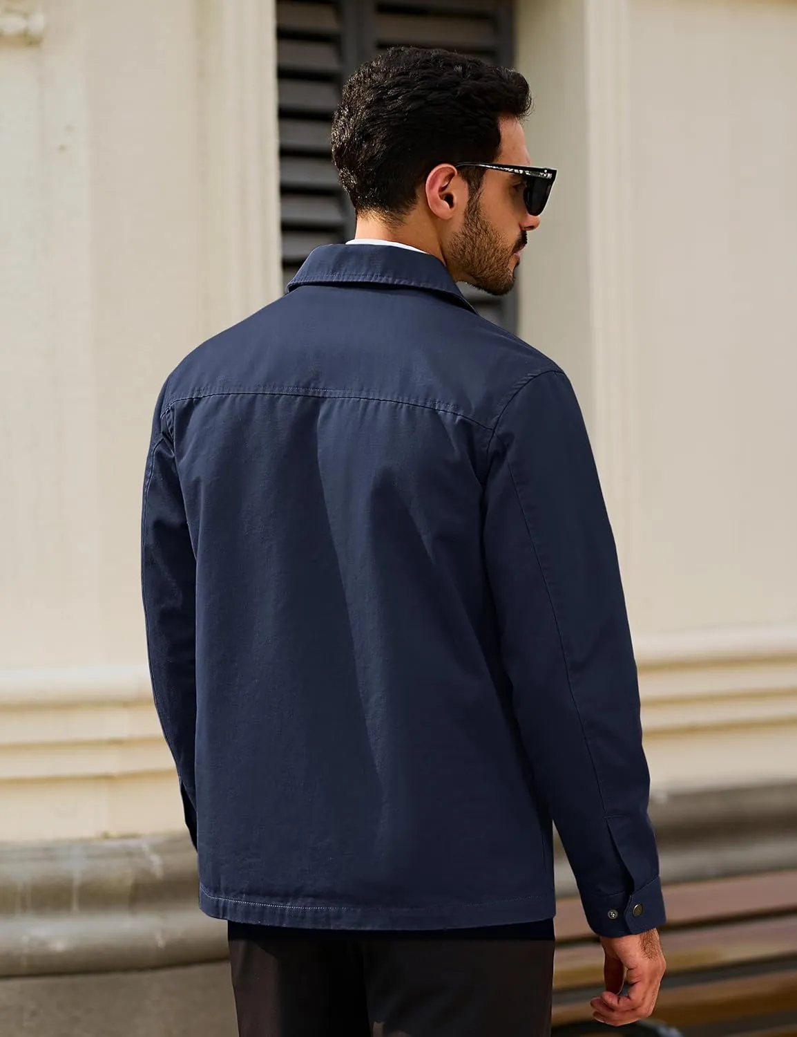TACVASEN Men's Cotton Jacket Full Zip Up Lightweight Jackets Turndown Collar Business Casual Windbreaker with 3 Pockets