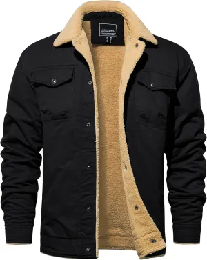 TACVASEN Men's Winter Jacket Sherpa Fleece Lined Cargo Coat Warm Thick Trucker Jacket with Multi Pockets