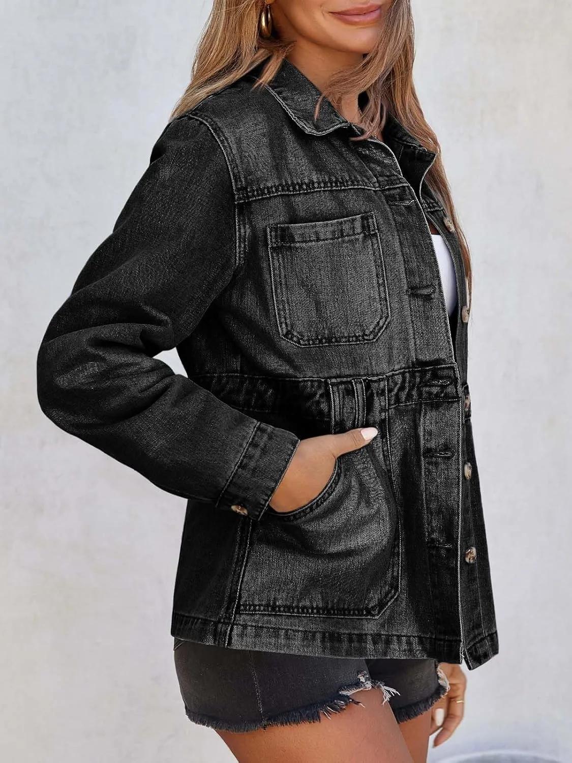 Tankaneo Womens Oversized Denim Jacket Distressed Button Down Boyfriend Jean Jackets 2025 Trendy Shacket