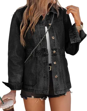 Tankaneo Womens Oversized Denim Jacket Distressed Button Down Boyfriend Jean Jackets 2025 Trendy Shacket